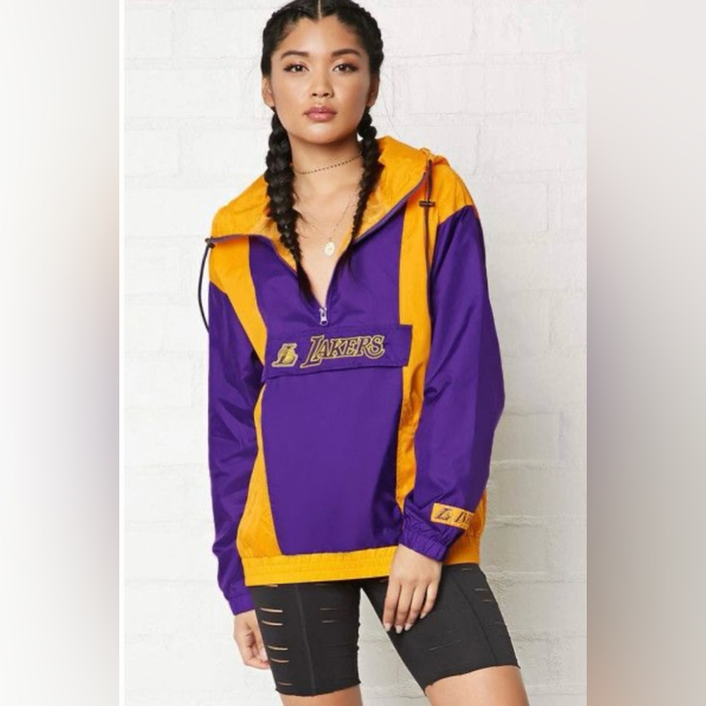 Forever 21 lakers hooded anorak jacket windbreaker